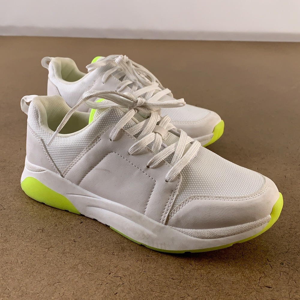 H&M Youth Shoe Size 5.5 White/Neon Green Mesh/Faux Leather Sneakers New